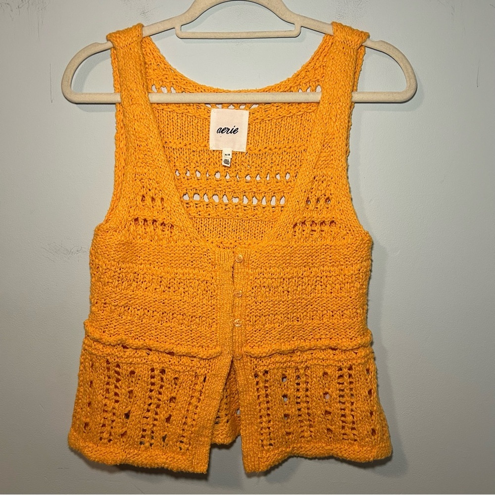 Aerie Yellow Crochet Sweater Vest Size Small